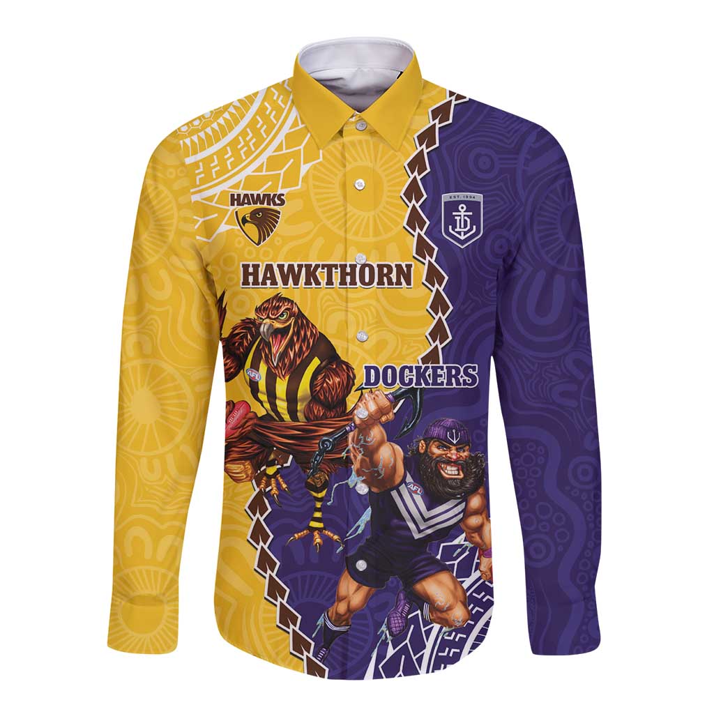Custom Dockers And Hawks Football Long Sleeve Button Shirt Aboriginal Mix Polynesian Pattern