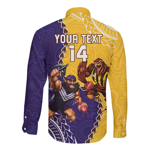 Custom Dockers And Hawks Football Long Sleeve Button Shirt Aboriginal Mix Polynesian Pattern