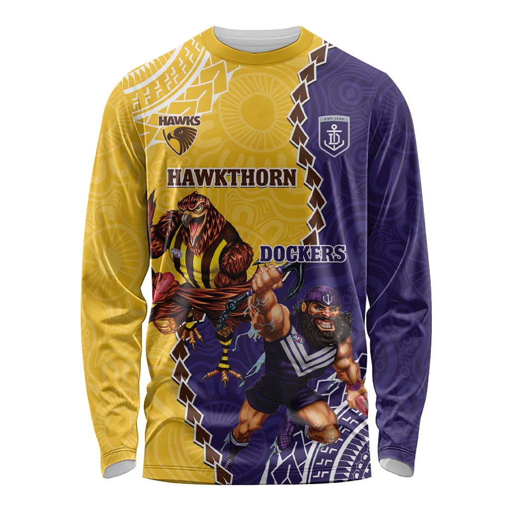 Custom Dockers And Hawks Football Long Sleeve Shirt Aboriginal Mix Polynesian Pattern