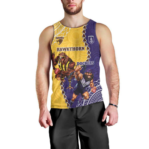 Custom Dockers And Hawks Football Men Tank Top Aboriginal Mix Polynesian Pattern