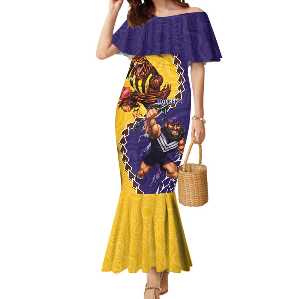 Custom Dockers And Hawks Football Mermaid Dress Aboriginal Mix Polynesian Pattern