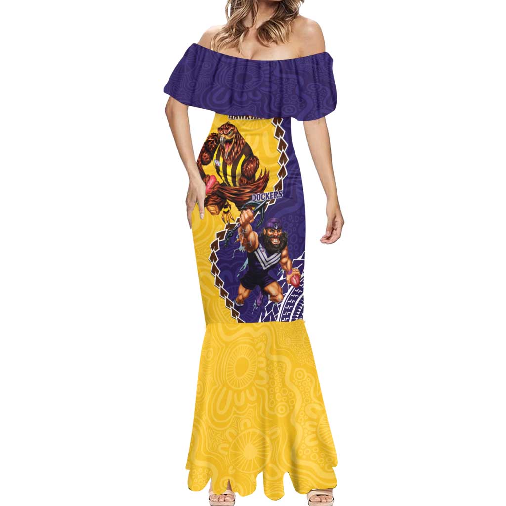 Custom Dockers And Hawks Football Mermaid Dress Aboriginal Mix Polynesian Pattern