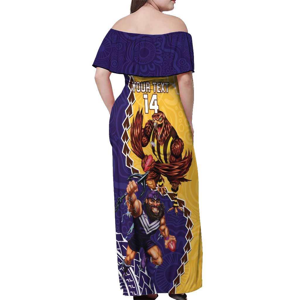 Custom Dockers And Hawks Football Off Shoulder Maxi Dress Aboriginal Mix Polynesian Pattern