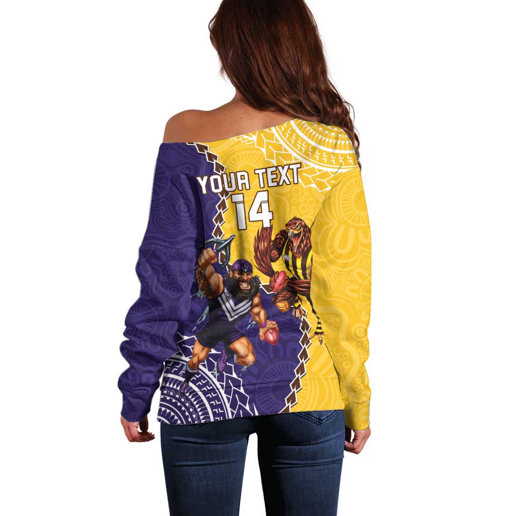 Custom Dockers And Hawks Football Off Shoulder Sweater Aboriginal Mix Polynesian Pattern