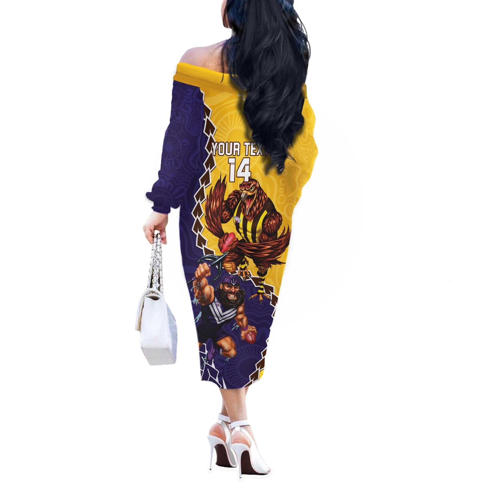 Custom Dockers And Hawks Football Off The Shoulder Long Sleeve Dress Aboriginal Mix Polynesian Pattern