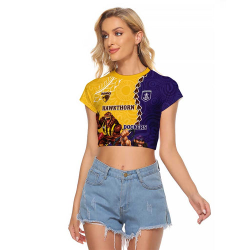 Custom Dockers And Hawks Football Raglan Cropped T Shirt Aboriginal Mix Polynesian Pattern