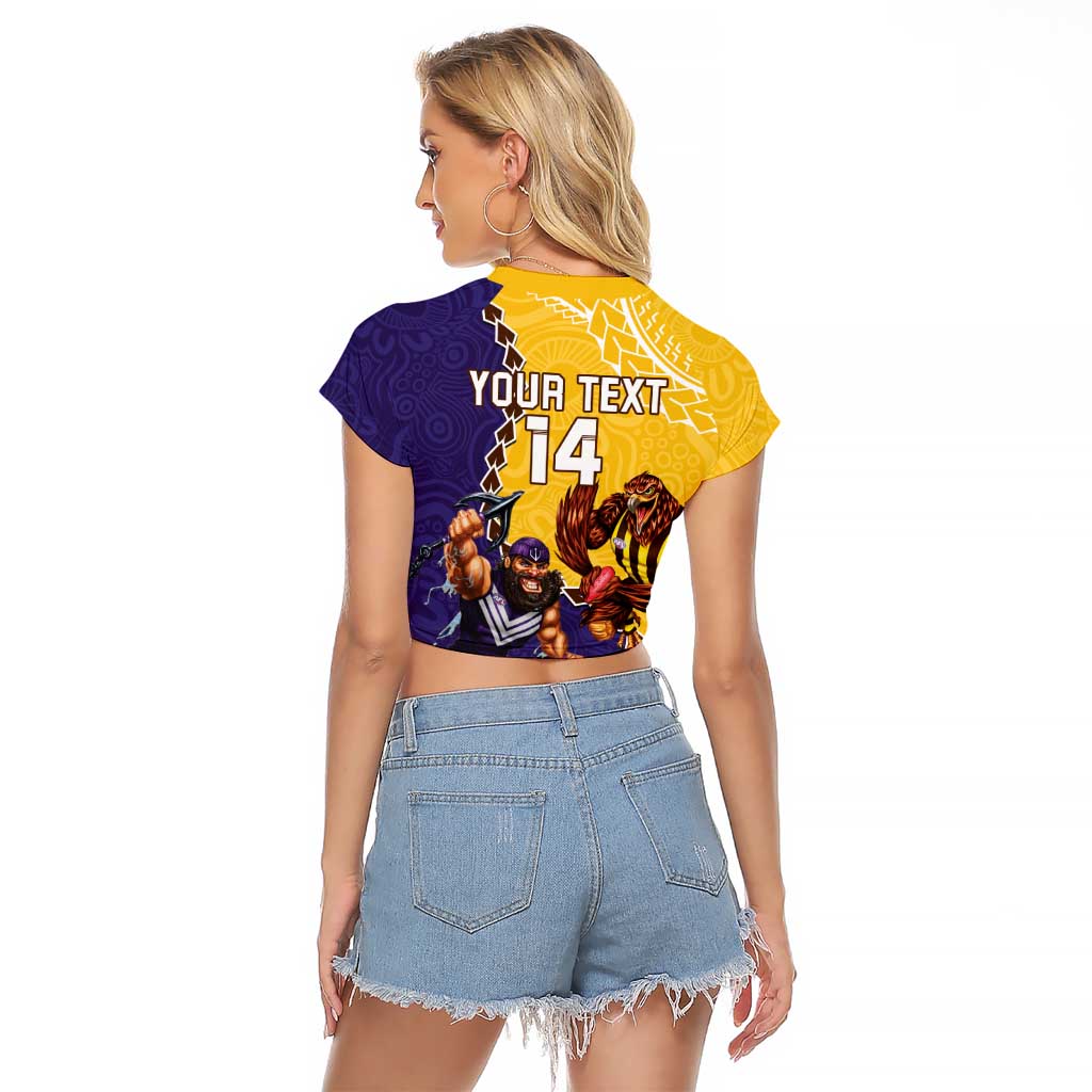 Custom Dockers And Hawks Football Raglan Cropped T Shirt Aboriginal Mix Polynesian Pattern