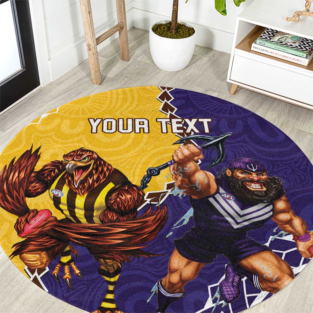 Custom Dockers And Hawks Football Round Carpet Aboriginal Mix Polynesian Pattern