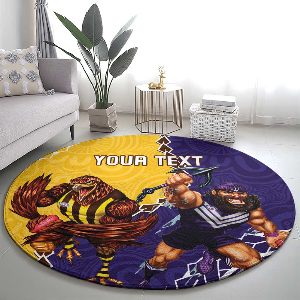 Custom Dockers And Hawks Football Round Carpet Aboriginal Mix Polynesian Pattern