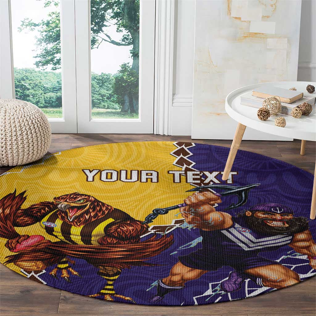 Custom Dockers And Hawks Football Round Carpet Aboriginal Mix Polynesian Pattern