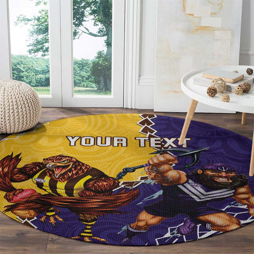 Custom Dockers And Hawks Football Round Carpet Aboriginal Mix Polynesian Pattern