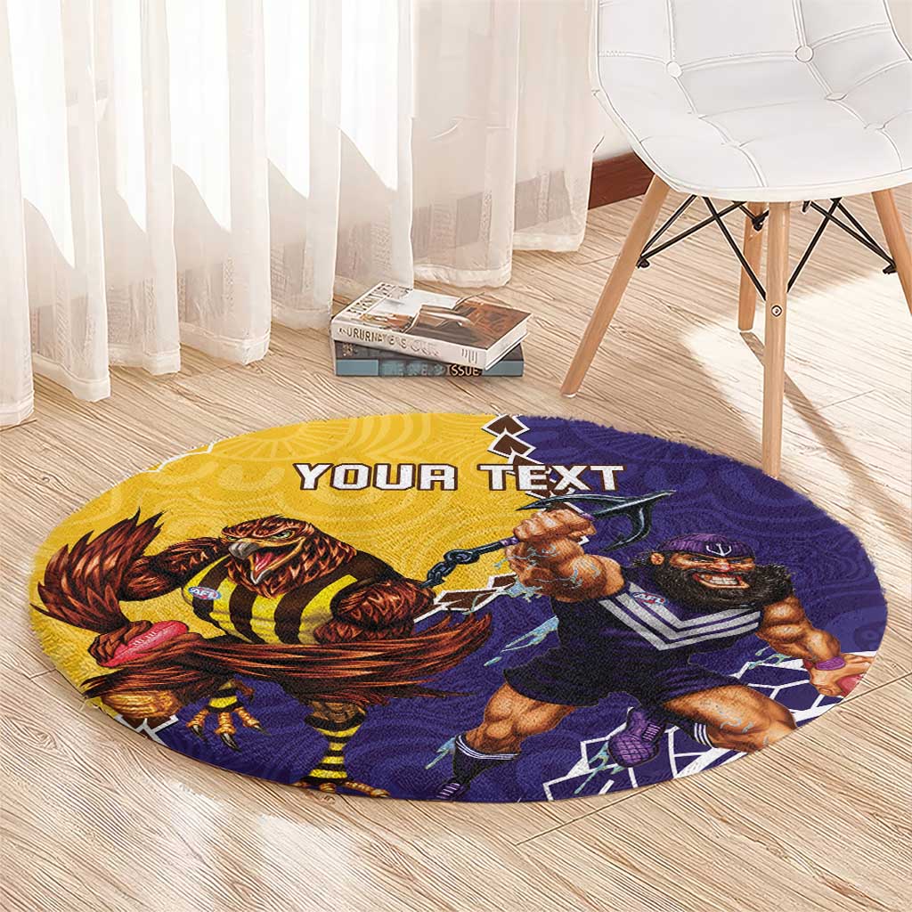 Custom Dockers And Hawks Football Round Carpet Aboriginal Mix Polynesian Pattern