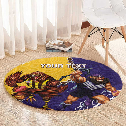 Custom Dockers And Hawks Football Round Carpet Aboriginal Mix Polynesian Pattern