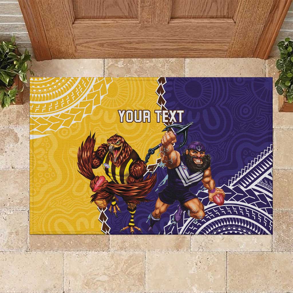 Custom Dockers And Hawks Football Rubber Doormat Aboriginal Mix Polynesian Pattern