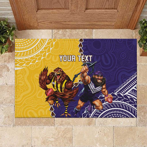 Custom Dockers And Hawks Football Rubber Doormat Aboriginal Mix Polynesian Pattern
