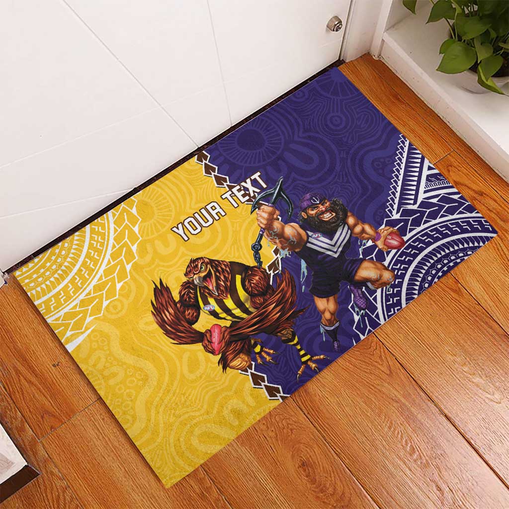 Custom Dockers And Hawks Football Rubber Doormat Aboriginal Mix Polynesian Pattern