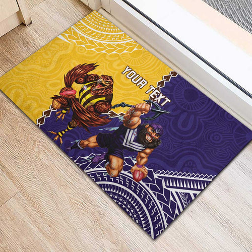 Custom Dockers And Hawks Football Rubber Doormat Aboriginal Mix Polynesian Pattern