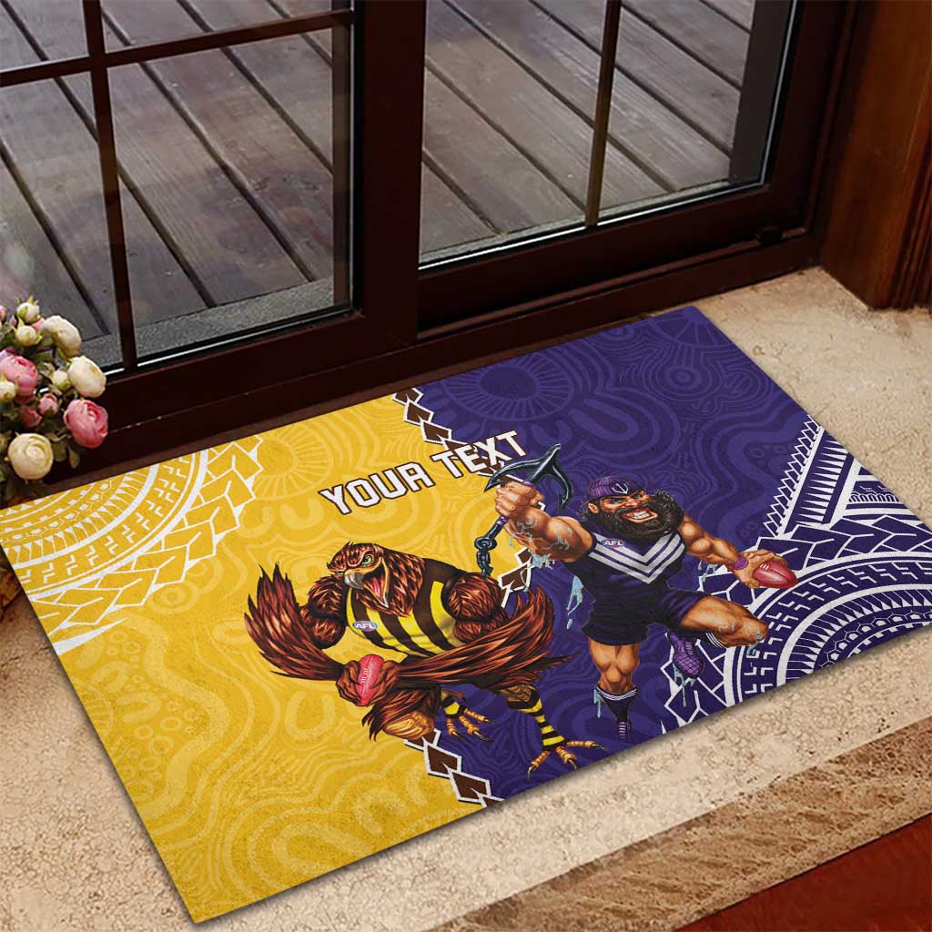 Custom Dockers And Hawks Football Rubber Doormat Aboriginal Mix Polynesian Pattern