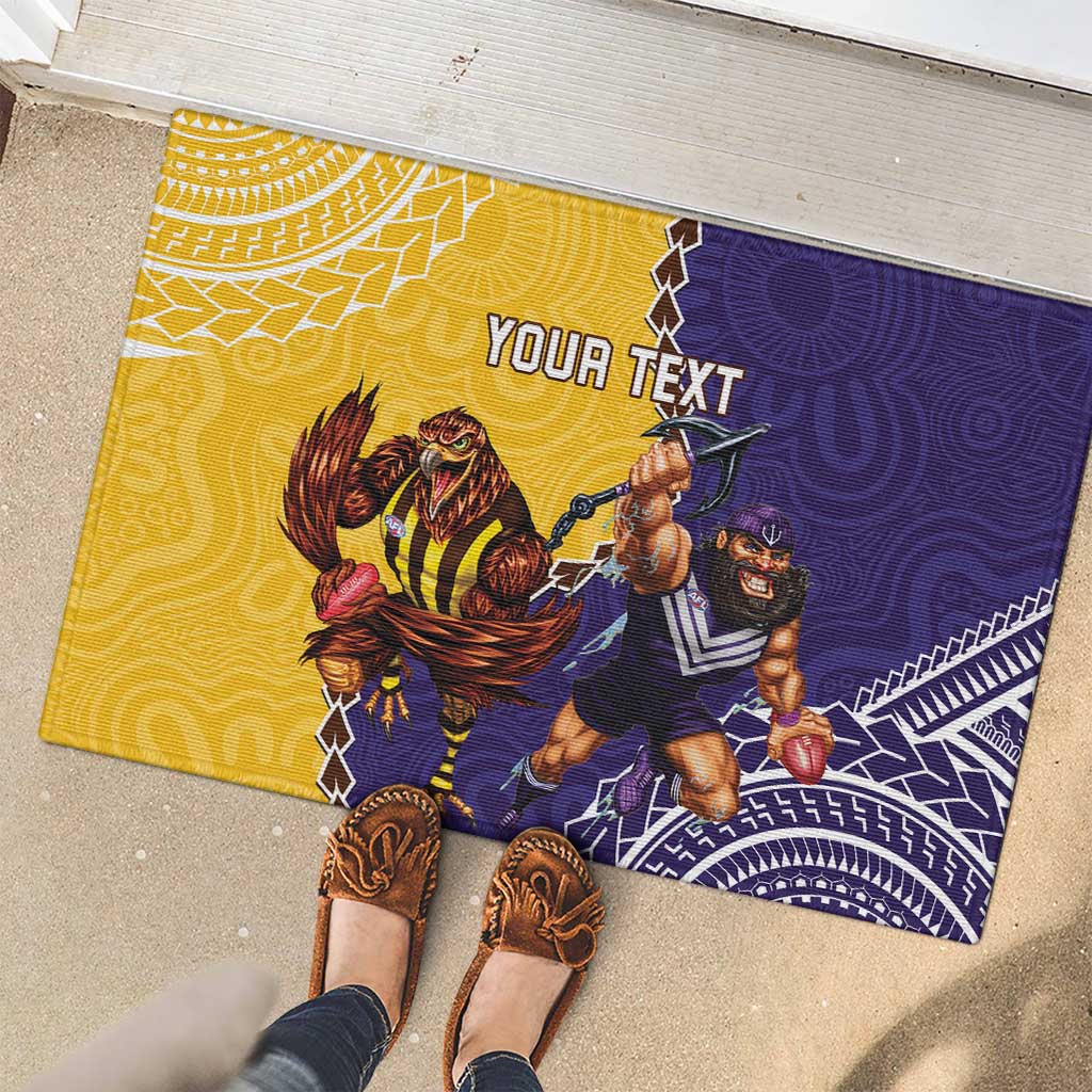 Custom Dockers And Hawks Football Rubber Doormat Aboriginal Mix Polynesian Pattern