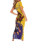 Custom Dockers And Hawks Football Short Sleeve Bodycon Dress Aboriginal Mix Polynesian Pattern