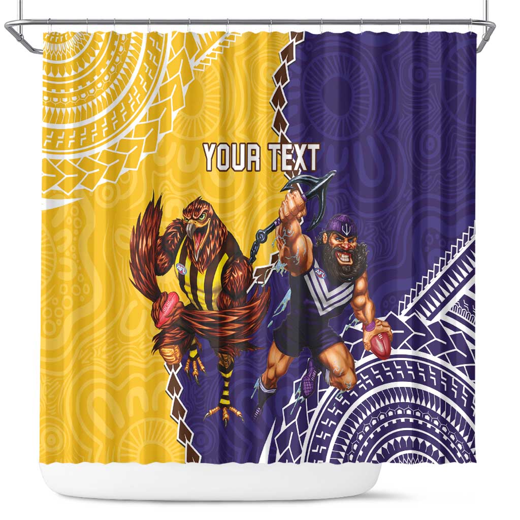 Custom Dockers And Hawks Football Shower Curtain Aboriginal Mix Polynesian Pattern