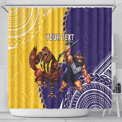 Custom Dockers And Hawks Football Shower Curtain Aboriginal Mix Polynesian Pattern