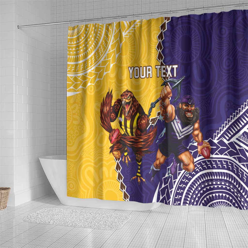 Custom Dockers And Hawks Football Shower Curtain Aboriginal Mix Polynesian Pattern