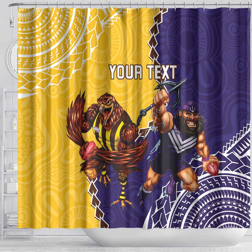 Custom Dockers And Hawks Football Shower Curtain Aboriginal Mix Polynesian Pattern