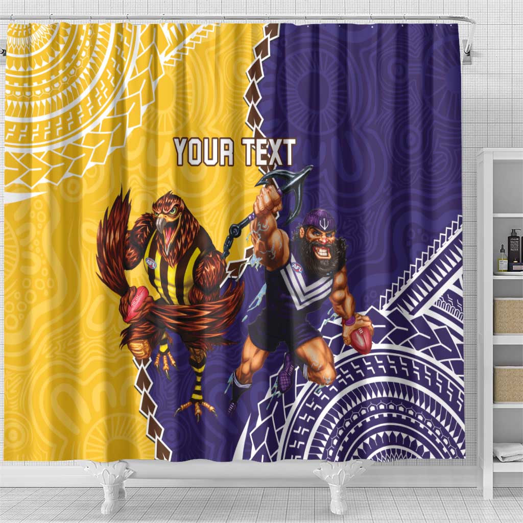 Custom Dockers And Hawks Football Shower Curtain Aboriginal Mix Polynesian Pattern