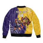 Custom Dockers And Hawks Football Sleeve Zip Bomber Jacket Aboriginal Mix Polynesian Pattern