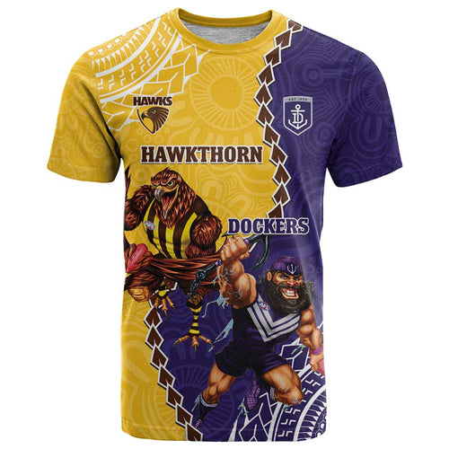 Custom Dockers And Hawks Football T Shirt Aboriginal Mix Polynesian Pattern