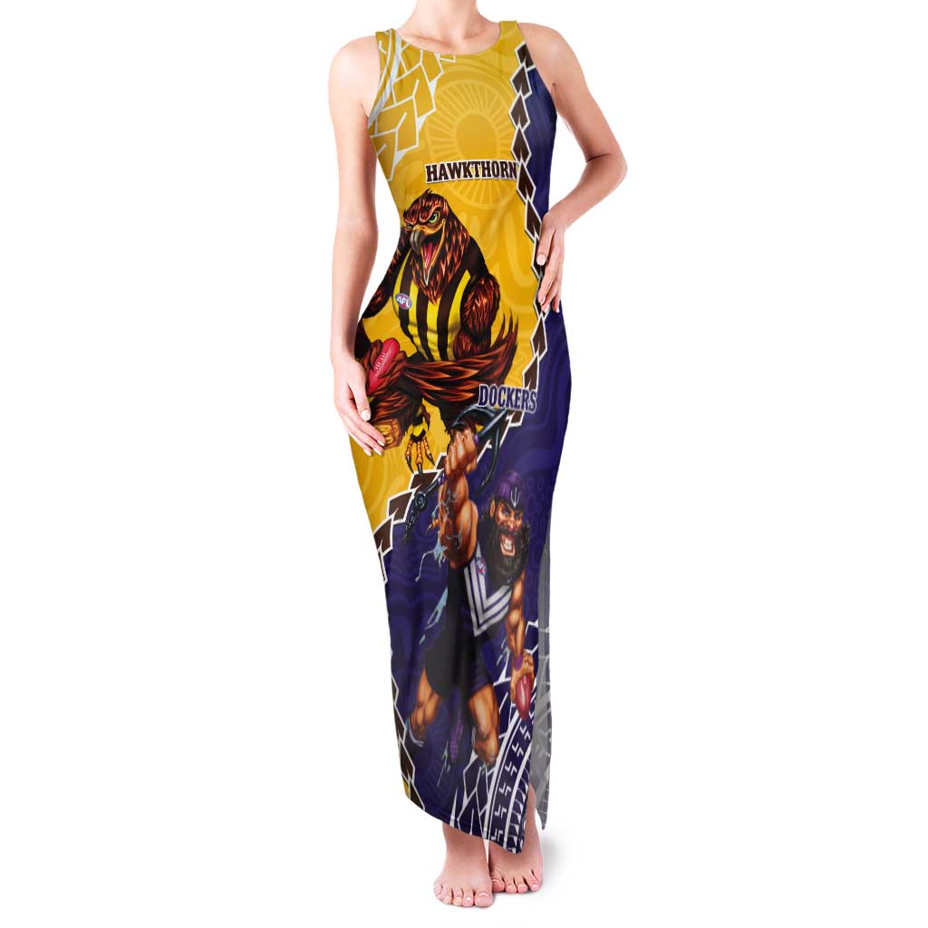 Custom Dockers And Hawks Football Tank Maxi Dress Aboriginal Mix Polynesian Pattern