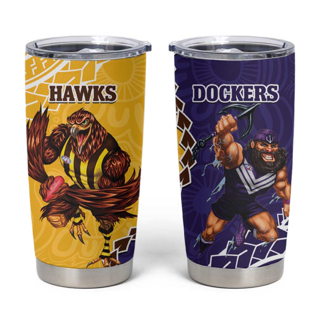 Dockers And Hawks Football Tumbler Cup Aboriginal Mix Polynesian Pattern