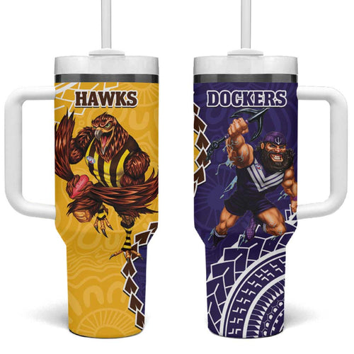 Dockers And Hawks Football Tumbler With Handle Aboriginal Mix Polynesian Pattern