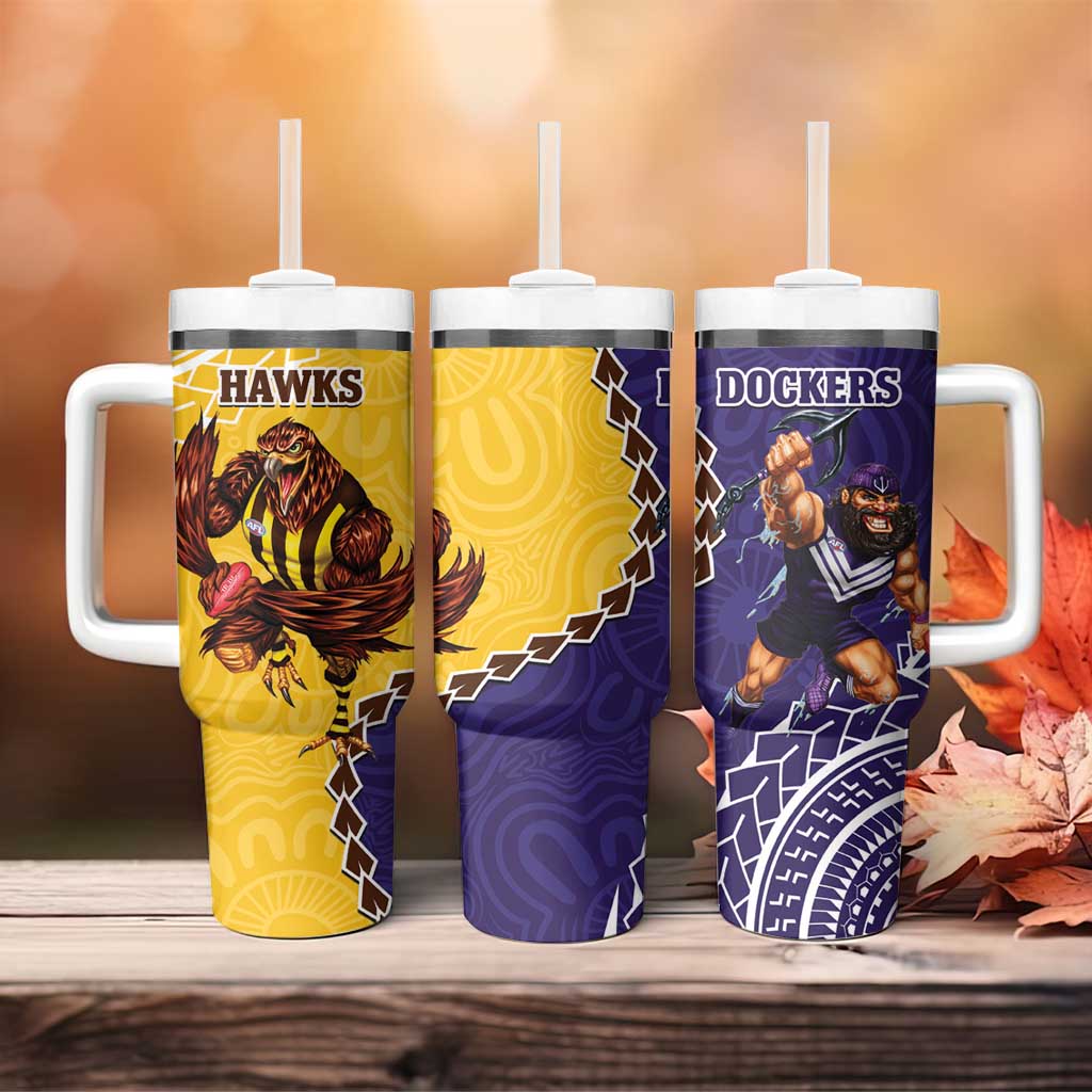 Dockers And Hawks Football Tumbler With Handle Aboriginal Mix Polynesian Pattern