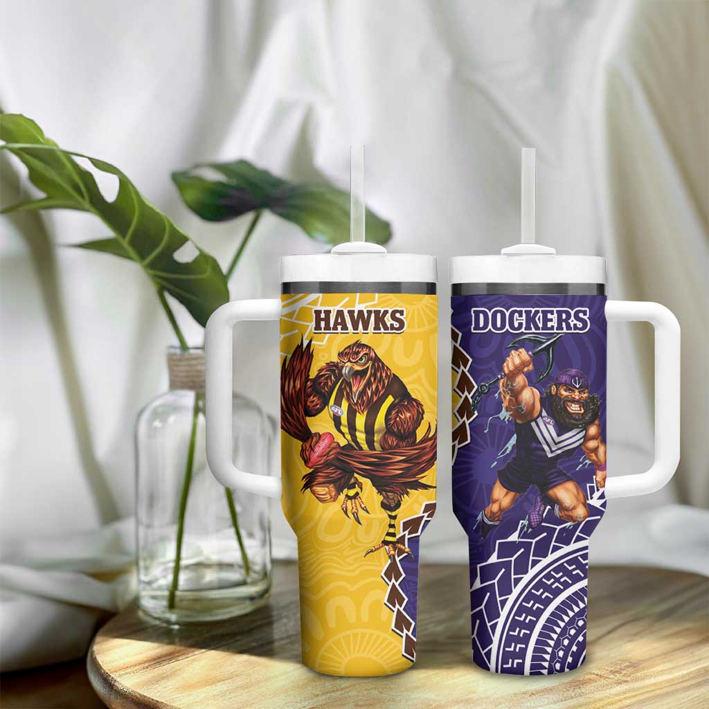 Dockers And Hawks Football Tumbler With Handle Aboriginal Mix Polynesian Pattern
