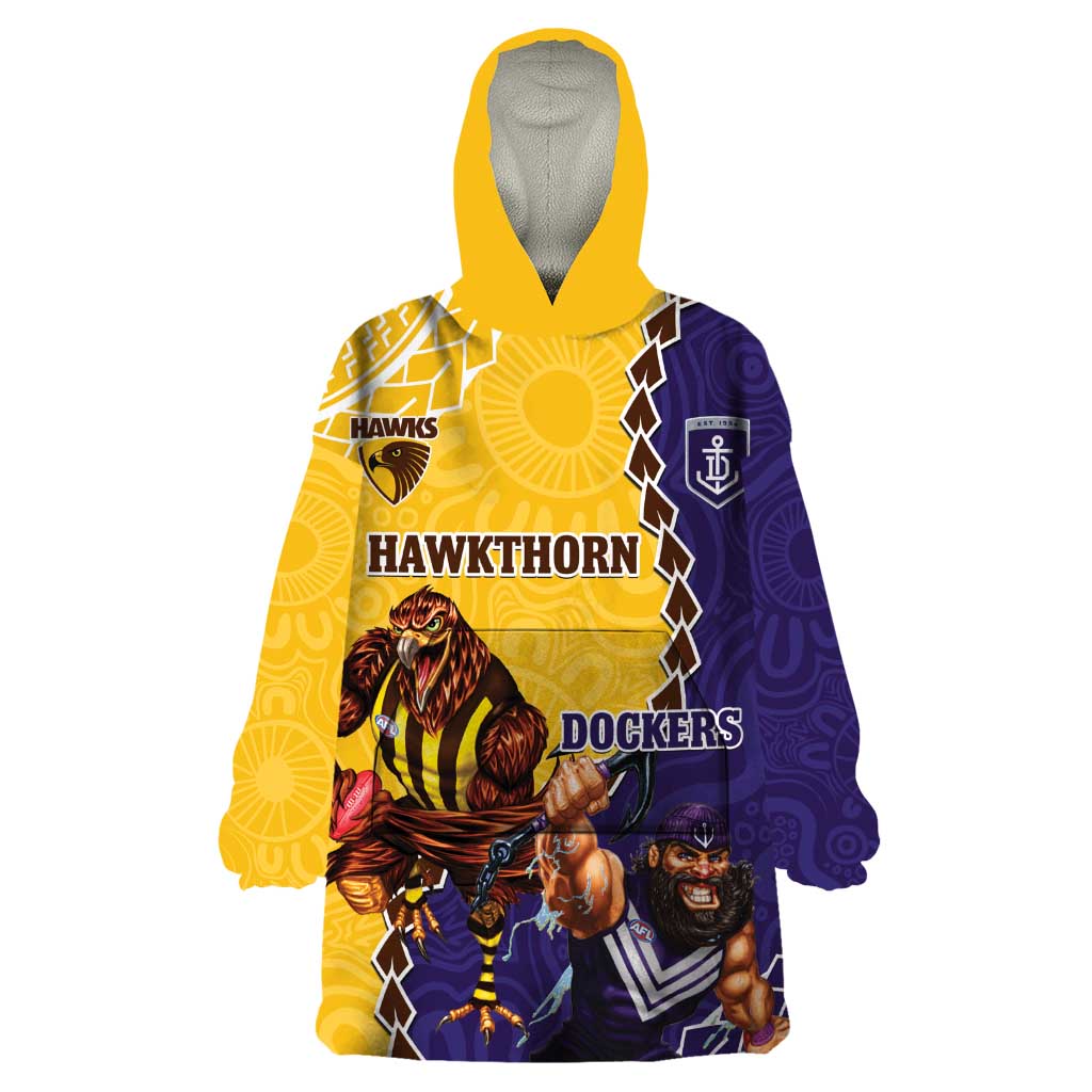 Custom Dockers And Hawks Football Wearable Blanket Hoodie Aboriginal Mix Polynesian Pattern