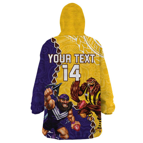 Custom Dockers And Hawks Football Wearable Blanket Hoodie Aboriginal Mix Polynesian Pattern