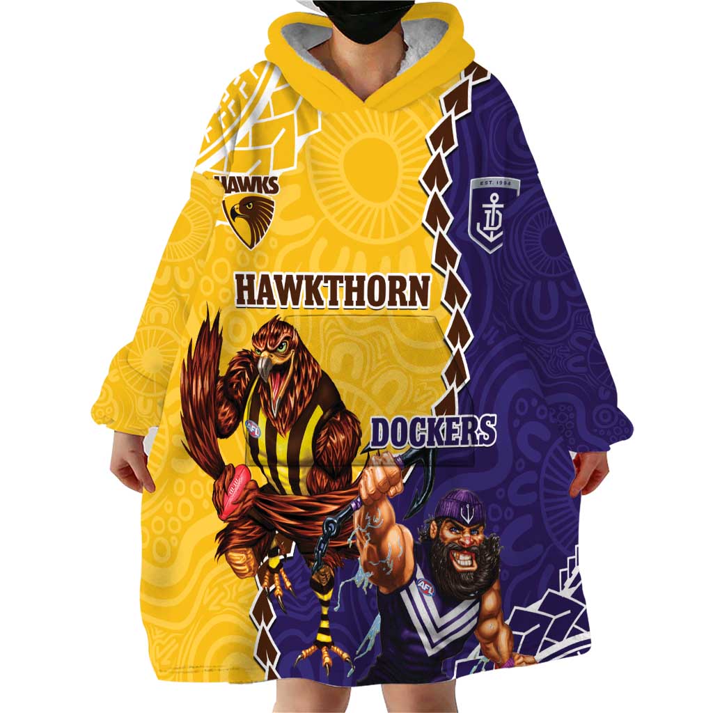 Custom Dockers And Hawks Football Wearable Blanket Hoodie Aboriginal Mix Polynesian Pattern