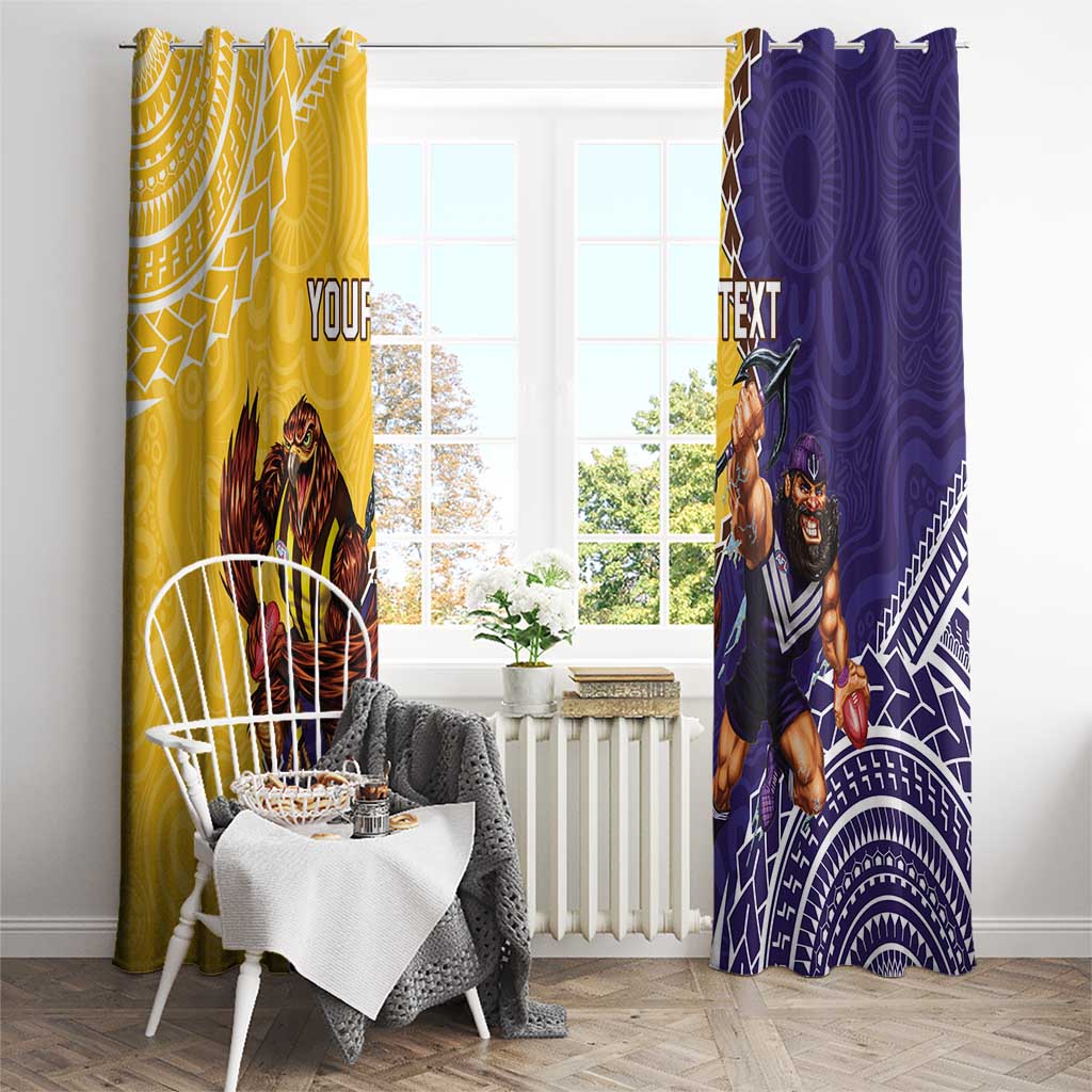 Custom Dockers And Hawks Football Window Curtain Aboriginal Mix Polynesian Pattern