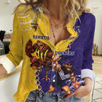 Custom Dockers And Hawks Football Women Casual Shirt Aboriginal Mix Polynesian Pattern