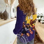 Custom Dockers And Hawks Football Women Casual Shirt Aboriginal Mix Polynesian Pattern