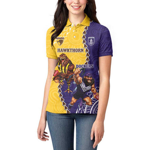 Custom Dockers And Hawks Football Women Polo Shirt Aboriginal Mix Polynesian Pattern
