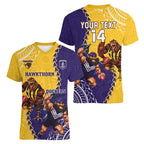 Custom Dockers And Hawks Football Women V-Neck T-Shirt Aboriginal Mix Polynesian Pattern