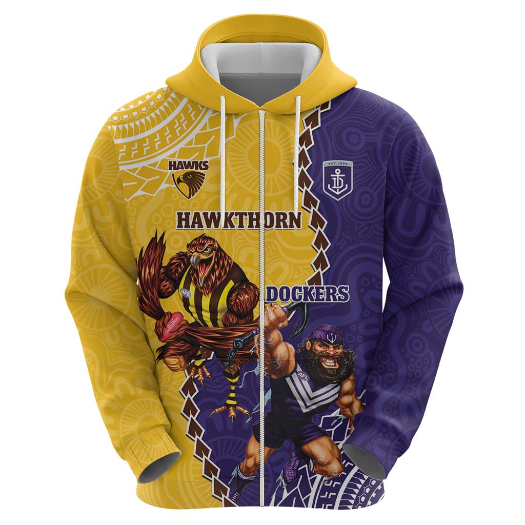 Custom Dockers And Hawks Football Zip Hoodie Aboriginal Mix Polynesian Pattern