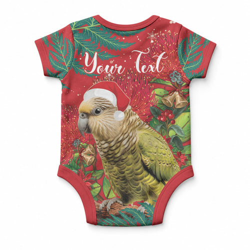 Personalised New Zealand Kakapo Christmas Baby Onesie Meri Kirihimete Silver Fern Mix Pohutukawa