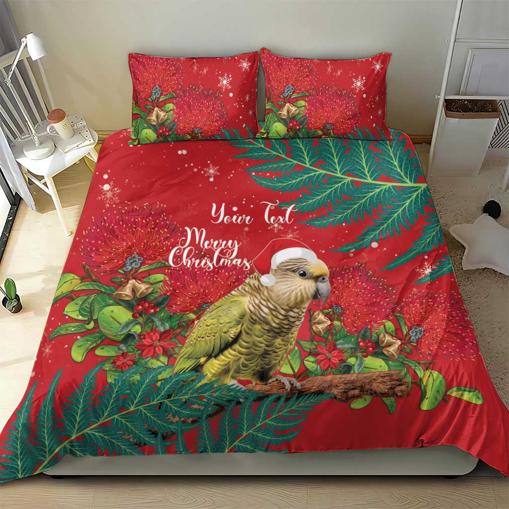 Personalised New Zealand Kakapo Christmas Bedding Set Meri Kirihimete Silver Fern Mix Pohutukawa