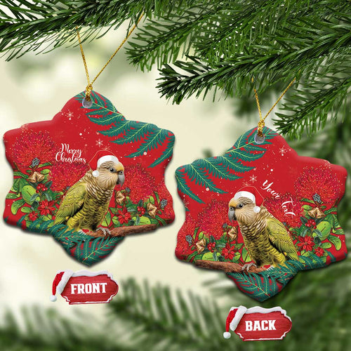 Personalised New Zealand Kakapo Christmas Ceramic Ornament Meri Kirihimete Silver Fern Mix Pohutukawa