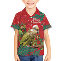 Personalised New Zealand Kakapo Christmas Kid Hawaiian Shirt Meri Kirihimete Silver Fern Mix Pohutukawa