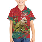 Personalised New Zealand Kakapo Christmas Kid Hawaiian Shirt Meri Kirihimete Silver Fern Mix Pohutukawa